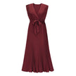 Maxi Dresses For Women - Elegant V Neck Ruffled Sleeves Empire Waist Pleated Flowy Dress