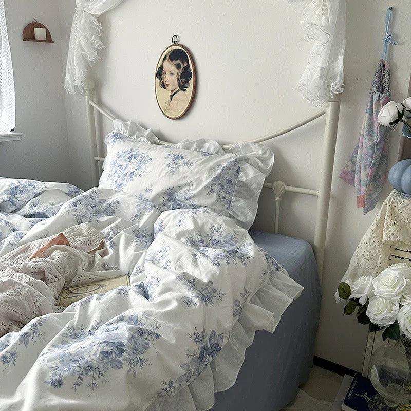 Princess Style Ruffled Pure Cotton Floral Duvet Cover Bedding Set