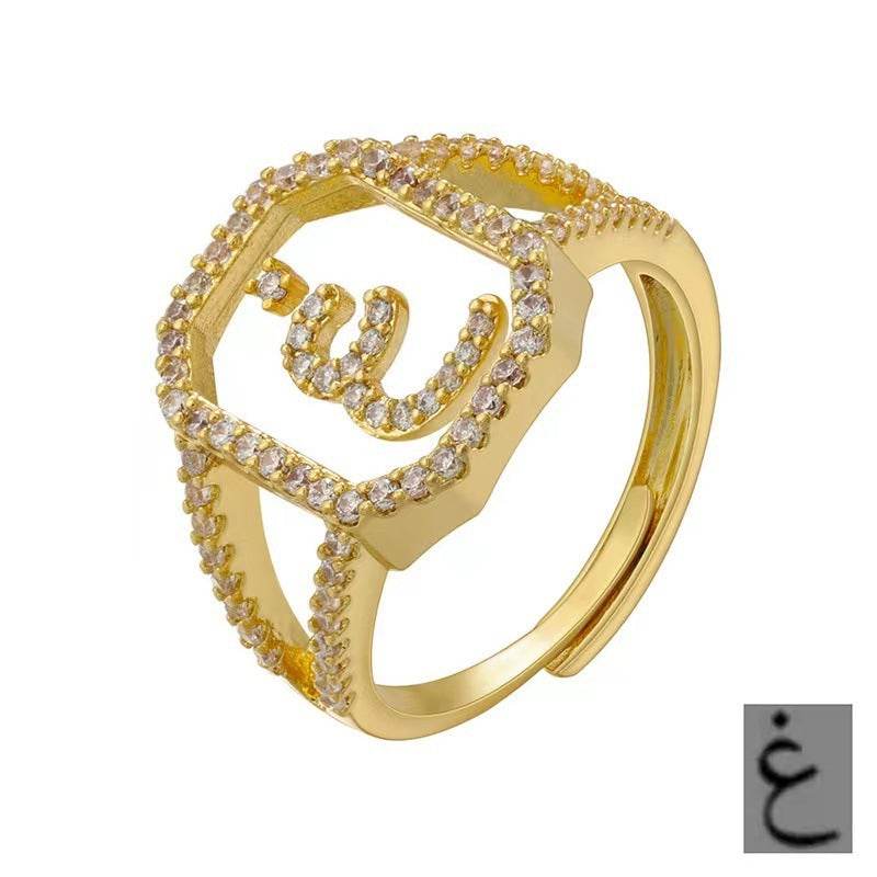 Fashion Micro Inlaid Zircon Arab Letters Ring for women