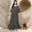 Women’s Kaftan Maxi Dress – Elegant Loose Abaya Gown with Gold Embroidered Sleeves | Modest Islamic Long Dress