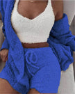 Winter Women Home Wear Suit Casual Pajamas Set Lady Female Soft Warm Long Sleeve Exposed Navel Vest Shorts Set