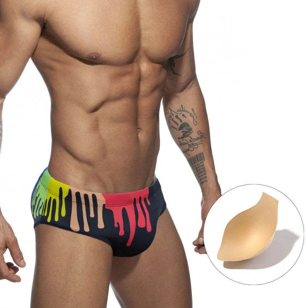 Men's Underwear Solid Color Printed Tape Cup Swim Briefs trunks