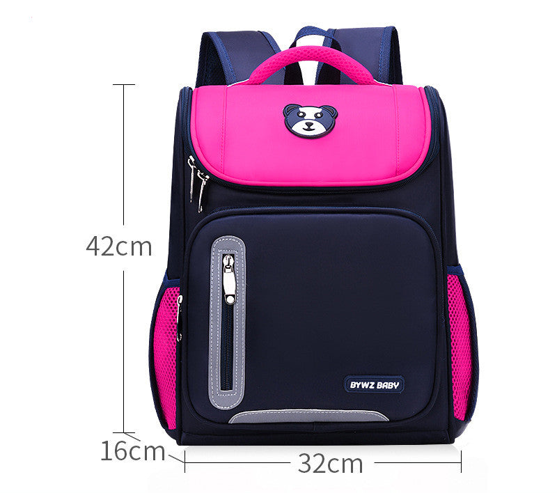 Kids Colour-Contrast Nylon School Backpack – Lightweight Children's Bag with Panda Patch (Blue, Red, Green)