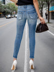 High Waisted Jeans – Women’s Blue Washed Slim Fit Denim