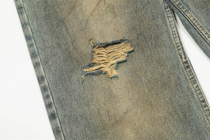 Hole Denim Men Trousers Heavy Industry Washing Jeans