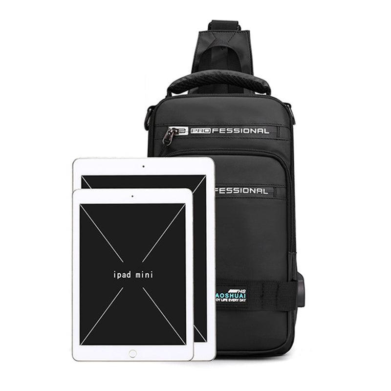 Men's Multifunction Nylon Backpack Crossbody Shoulder Bag with USB Charging Port