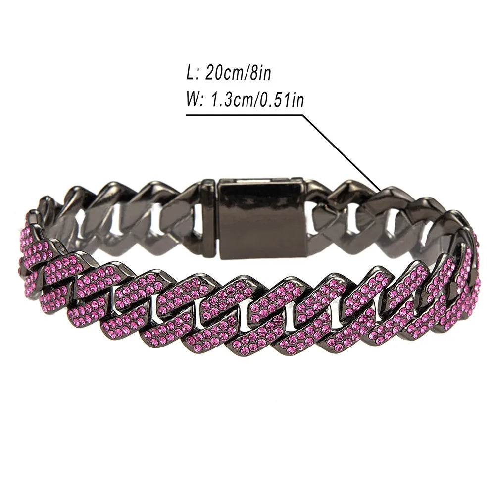 Box Buckle 14mm Bar Cuban Link Chain Bracelet and Necklace 2pcs