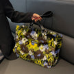 Women's Winter Plush Floral Shoulder Bag – Large Tote Handbag (White & Decor)