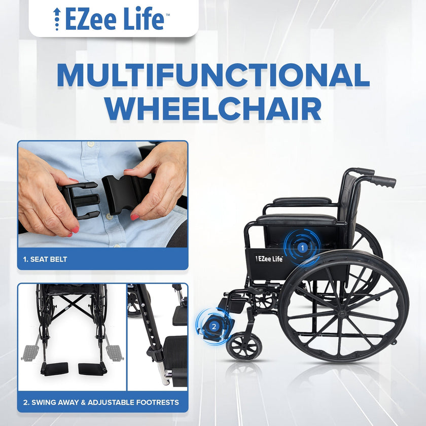 Economy Wheelchair 16″ or 18″ CH1090 | EZee Life Steel Frame | Buy in Canada