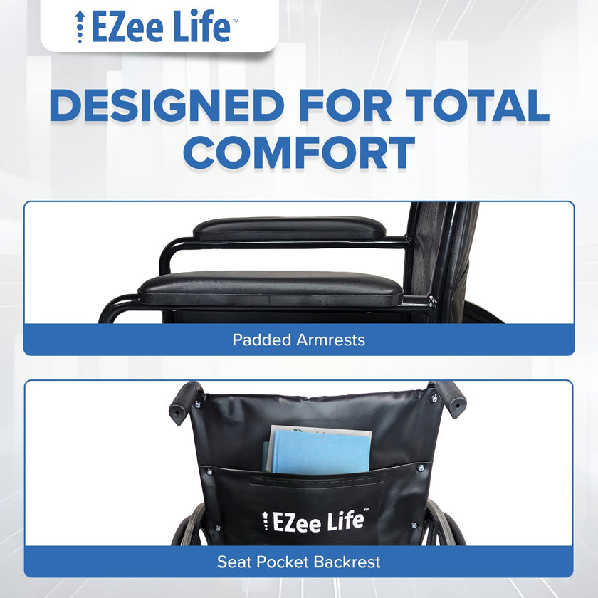 Economy Wheelchair 16″ or 18″ CH1090 | EZee Life Steel Frame | Buy in Canada