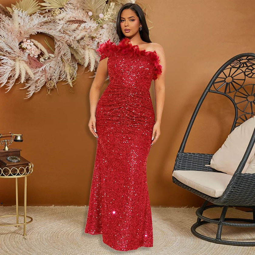 Luxury formal dress Feather Stitching Sequin Evening Dress Long dress