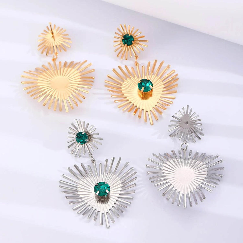 Bohemian Sunflower Heart-shaped Earrings Rhinestone Exaggerated Chandelier earring