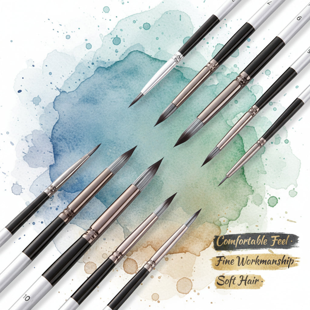 Nylon Hair Art Brush Set 10pcs – Watercolor, Oil & Acrylic Painting Brushes with Wood Handle