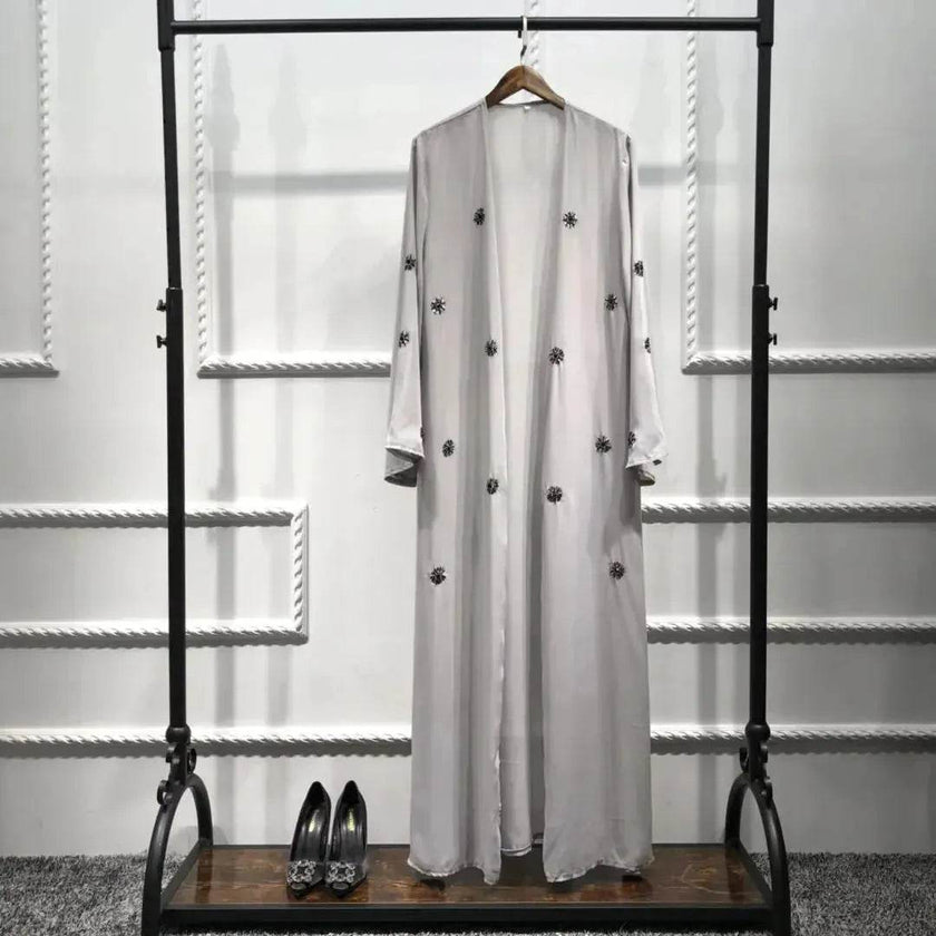 Elegant Embroidered Beaded Middle East Cardigan Robe Dress Open front Abaya Kimono