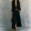 V-Neck Long Shirt Dress for Women – Cotton Linen A-Line Maxi Dress Canada USA