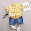 Children's Striped Shirt Denim Shorts Two-piece Set