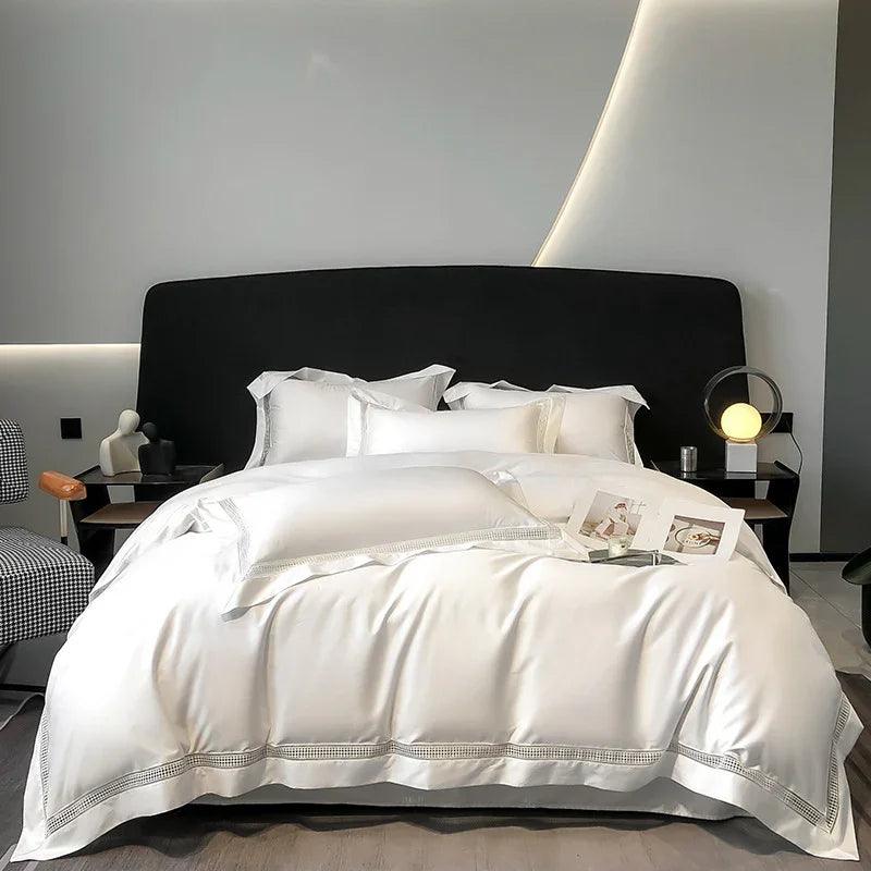 Long-staple Cotton Lace Four-piece Duvet Cover Bedding Set - Light Luxury