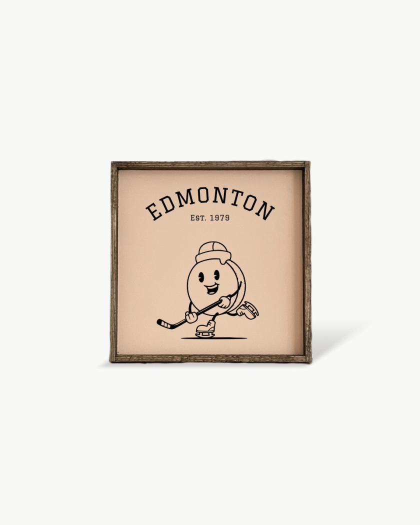 Edmonton Hockey Puck Wood Sign – Hockey-Inspired Wall Art