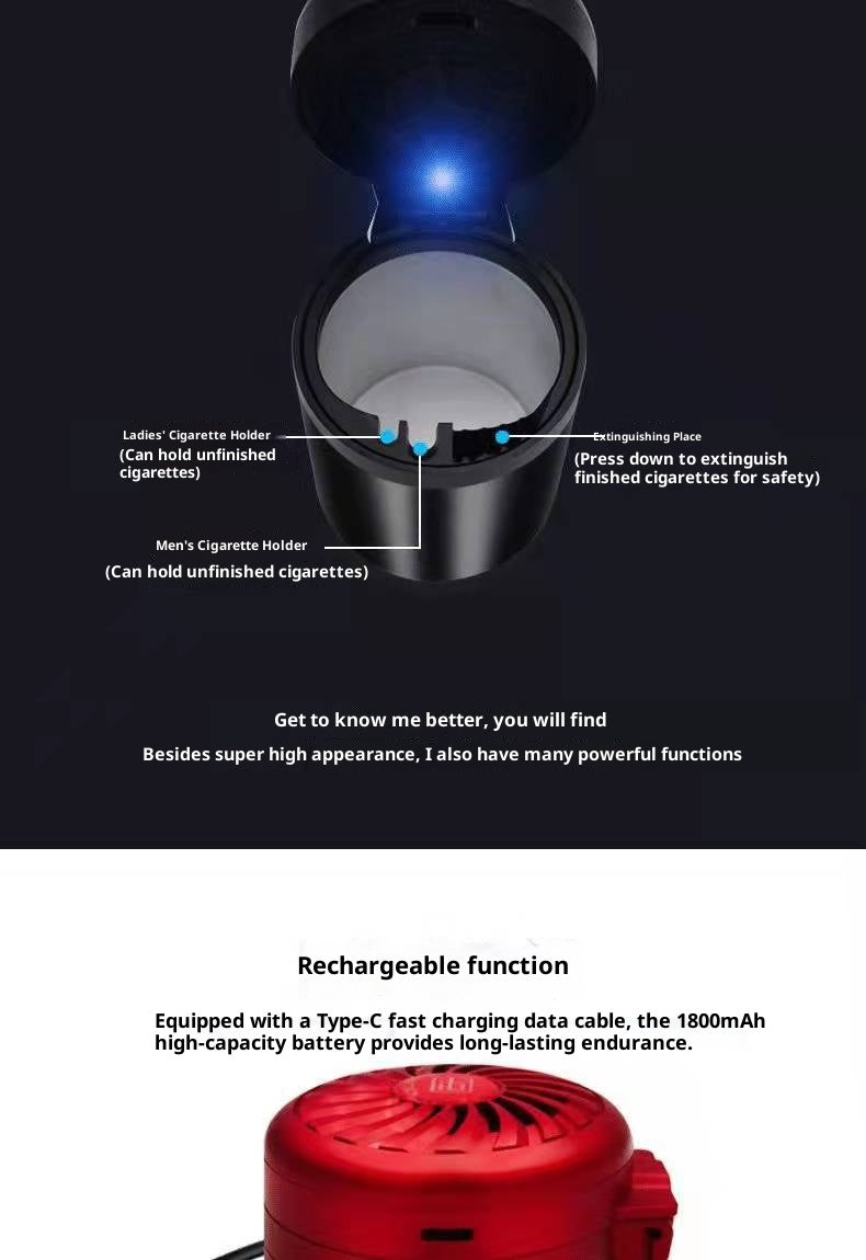 Black Rechargeable Ashtray Air Purifier with Lid & USB-C Charging
