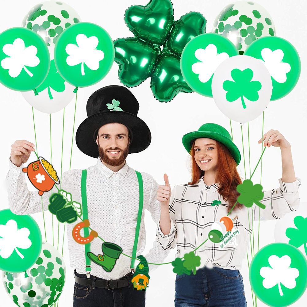 St. Patrick's Day Balloon Party Decoration Kit – 32-Piece Clover & Lucky Balloon Set