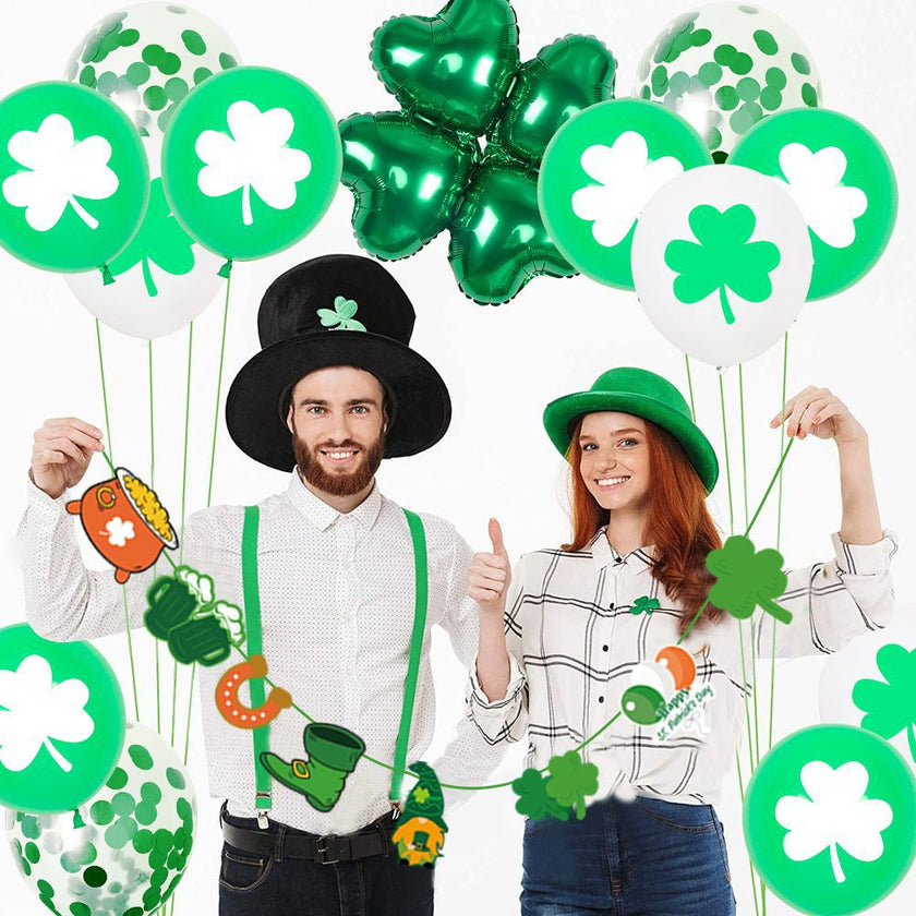 St. Patrick's Day Balloon Party Decoration Kit – 32-Piece Clover & Lucky Balloon Set