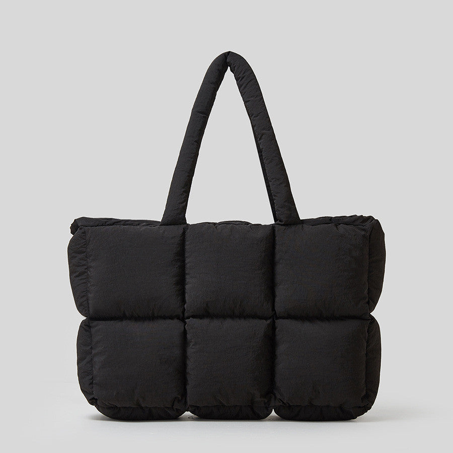 Soft Down Quilted Puffer Tote Handbag for Women – Cotton-Filled | White & Black
