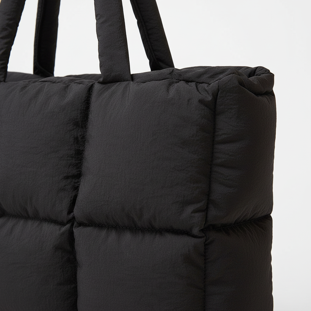 Soft Down Quilted Puffer Tote Handbag for Women – Cotton-Filled | White & Black