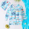Kids One-Piece Buoyancy Swimsuit with Hat – Boys & Girls Long Sleeve UV Protection Swimwear