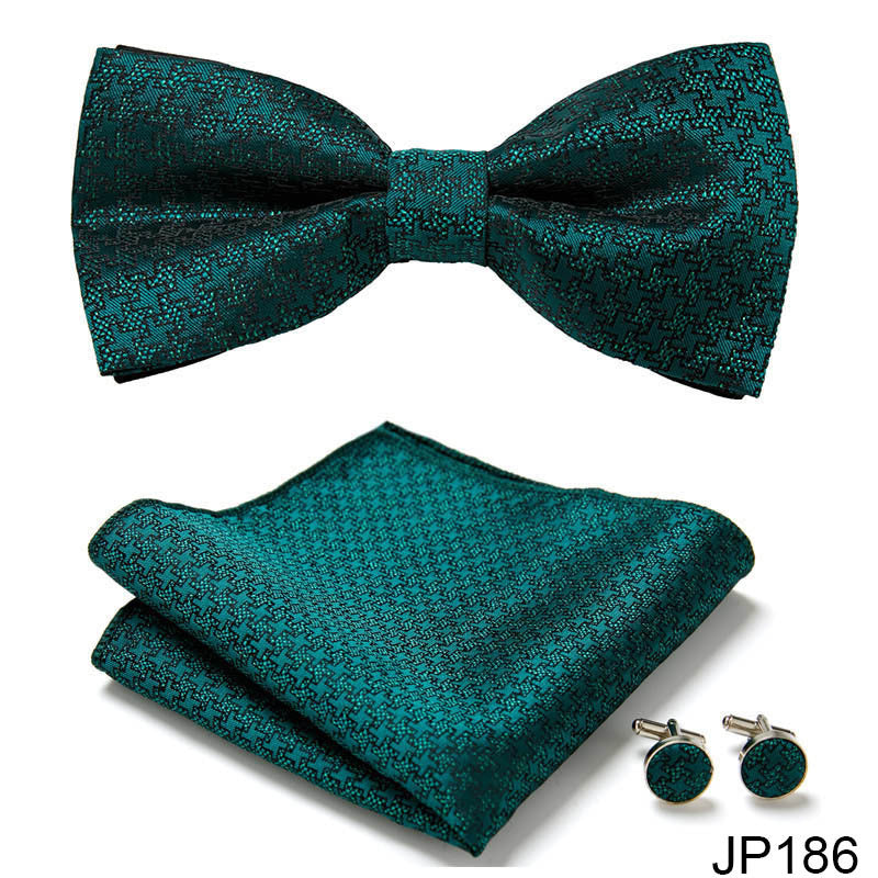 Men's Jacquard Bow Tie Set – Bow Tie, Pocket Square & Cufflinks | 36 Colors | Canada & USA