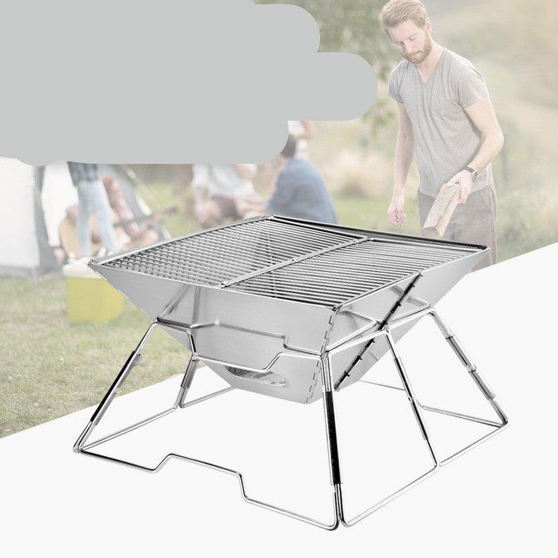 Portable Folding Stainless Steel Charcoal Grill – Compact Camping BBQ Stove