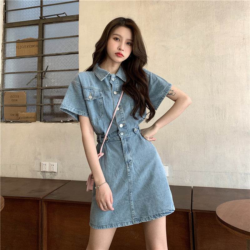Women's Fashion Casual short sleeve Mini Denim Dress