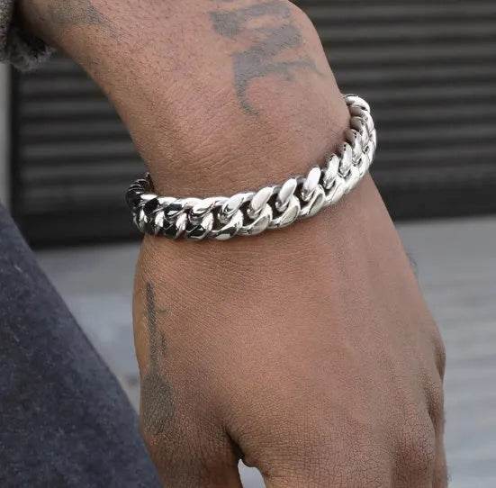 Men's Cuban Link Chain Titanium Steel Silver Bracelet