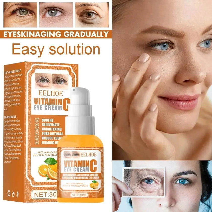 EELHOE Vitamin C Eye Cream Brightens Dark Circles Soothes Rejuvenates Anti-Aging Removes Eye Wrinkles