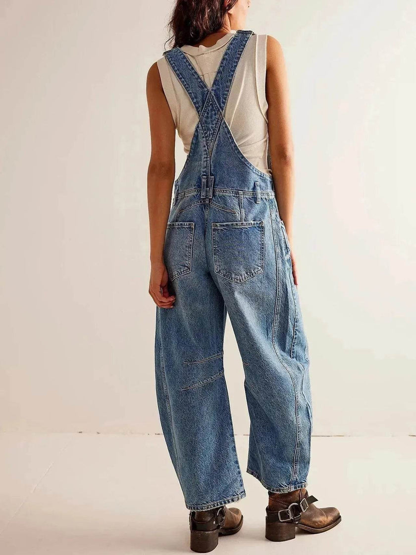 Women's Loose Denim Overalls Jumper – Casual Bib Suspender Jeans Jumpsuit with Pockets | Streetwear