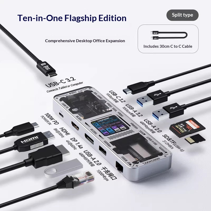 10-in-1 USB-C Docking Station – 8K HDMI, Gigabit Ethernet, 100W PD, SD Card Hub