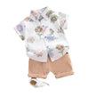 Summer  Flower Lapel Shirt Two-piece Set for boys Short sleeve shirt and short pant