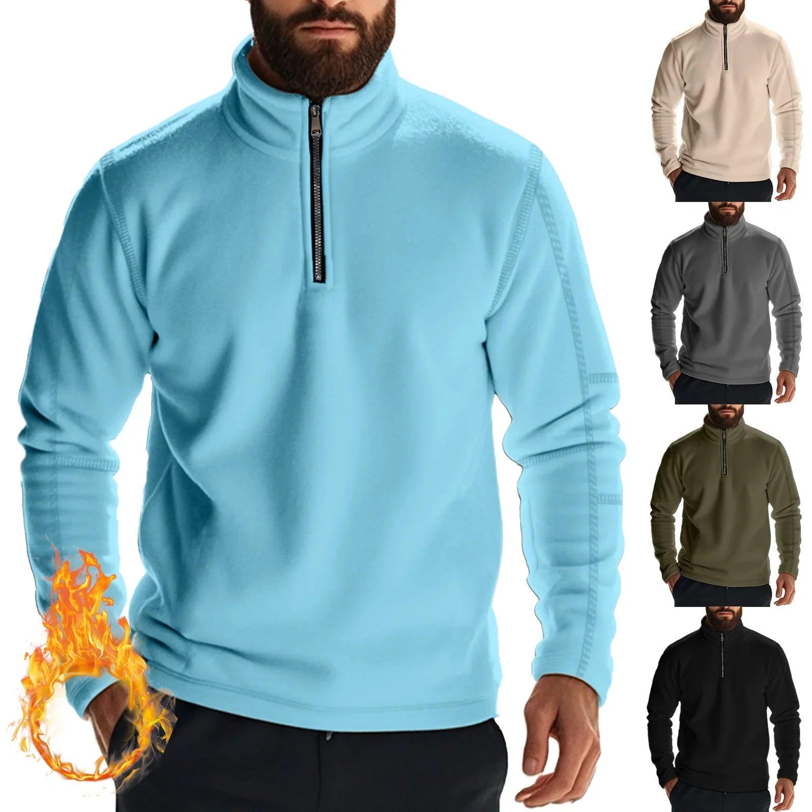 Solid Color Hoodies – Loose Fleece Pullover for Men in Winter