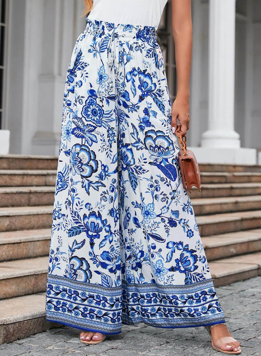 Printed Comfortable Casual High Waist  Wide-leg Floral Palazzo Trousers women