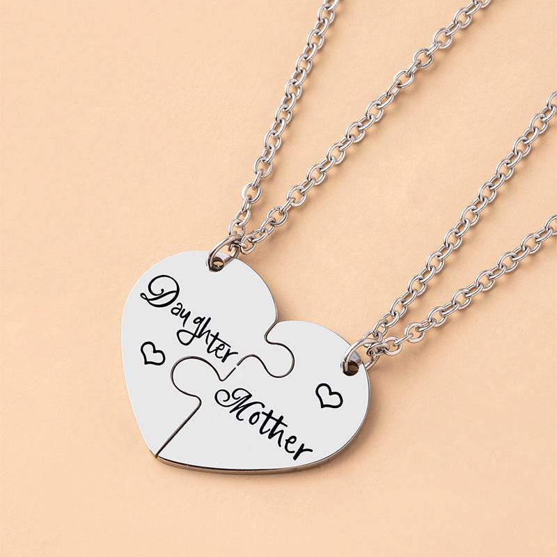 2 PCS mother Daughter Necklace gift idea Puzzle Necklace
