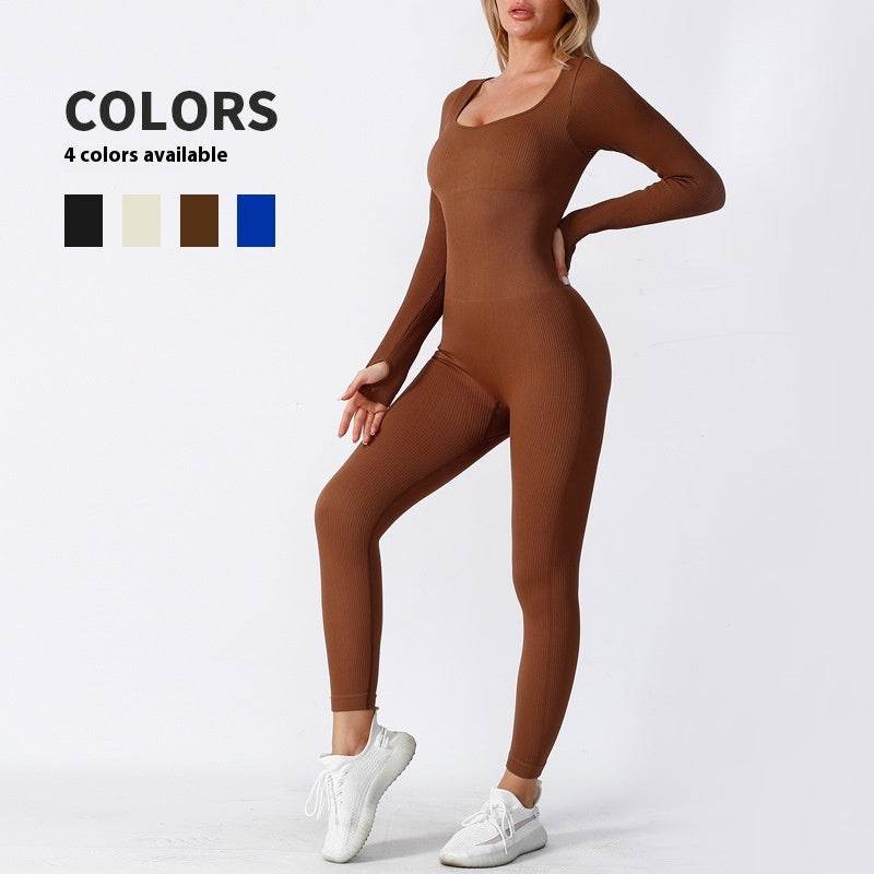 Women’s Seamless Long Sleeve Yoga Jumpsuit, Full Body Activewear One-Piece