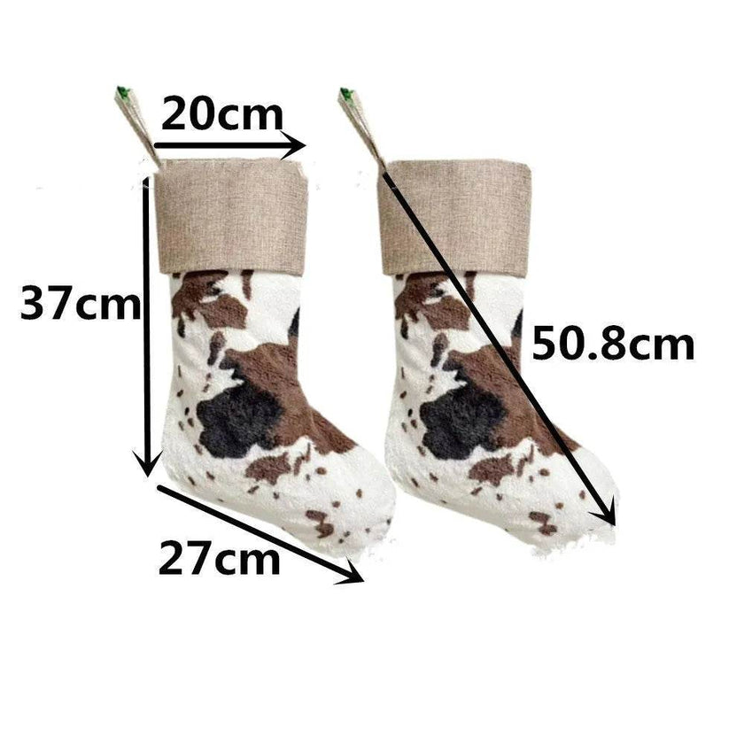 20-inch Plush Christmas Stockings Cows Pattern Gift Bag