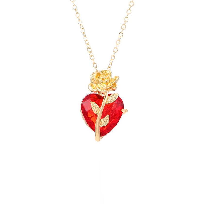 Punk Rose Love Necklace Fashion Personality Heart-shaped Clavicle Chain Pendant Necklace For Valentine's Day