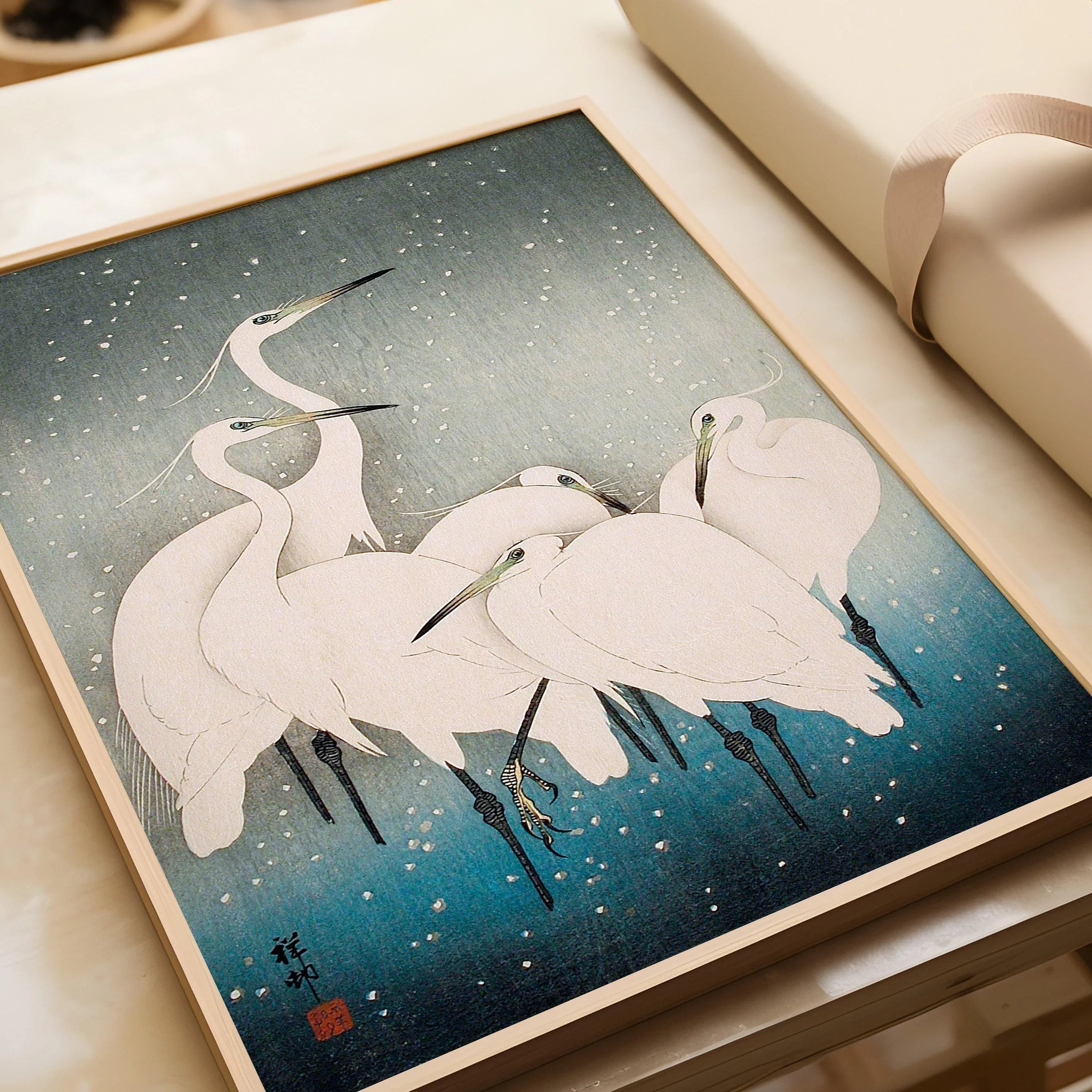 Egrets in Snow Giclee Print: Ohara Koson Japanese Woodblock