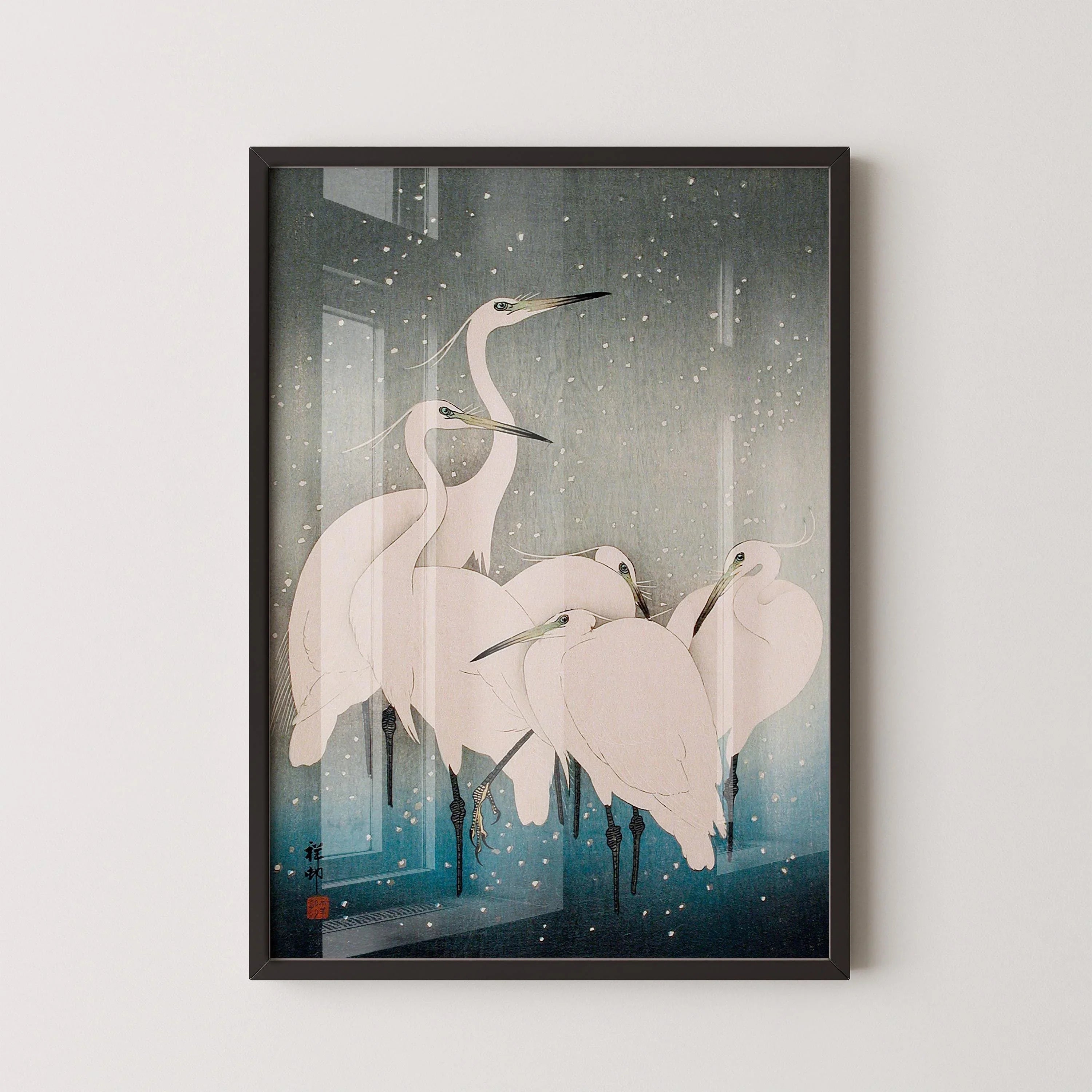 Egrets in Snow Giclee Print: Ohara Koson Japanese Woodblock