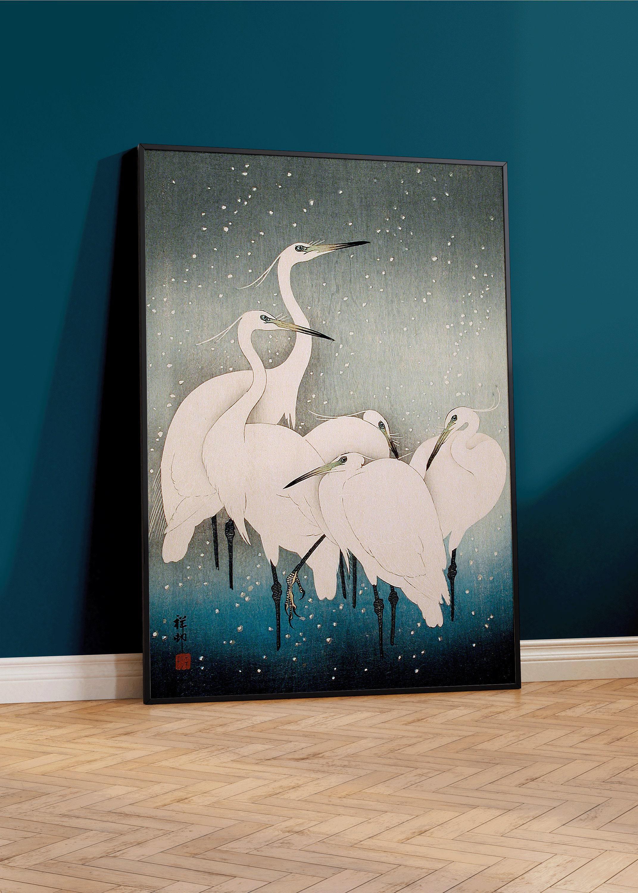 Egrets in Snow Giclee Print: Ohara Koson Japanese Woodblock