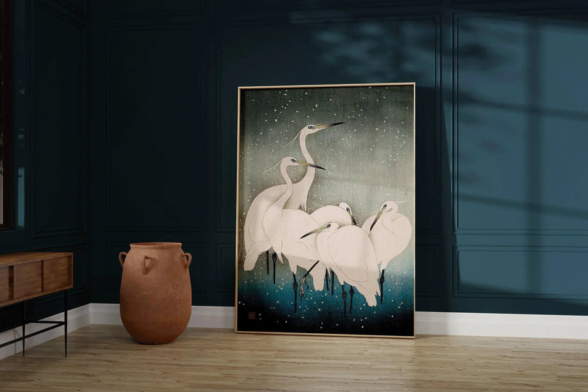 Egrets in Snow Giclee Print: Ohara Koson Japanese Woodblock