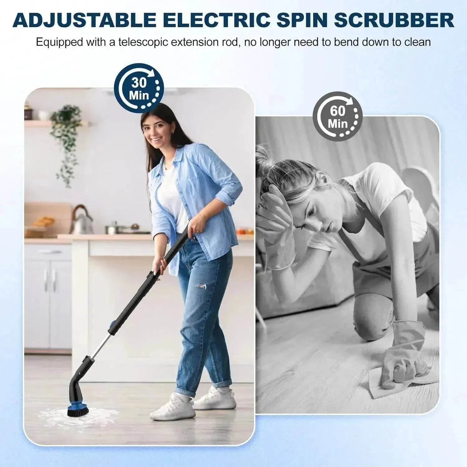 Electric Spin Scrubber, Cordless Cleaning Brush With 4 Replaceable Brush Heads And Adjustable  Handle for Bathroom, Kitchen, Tub, Tile, Floor