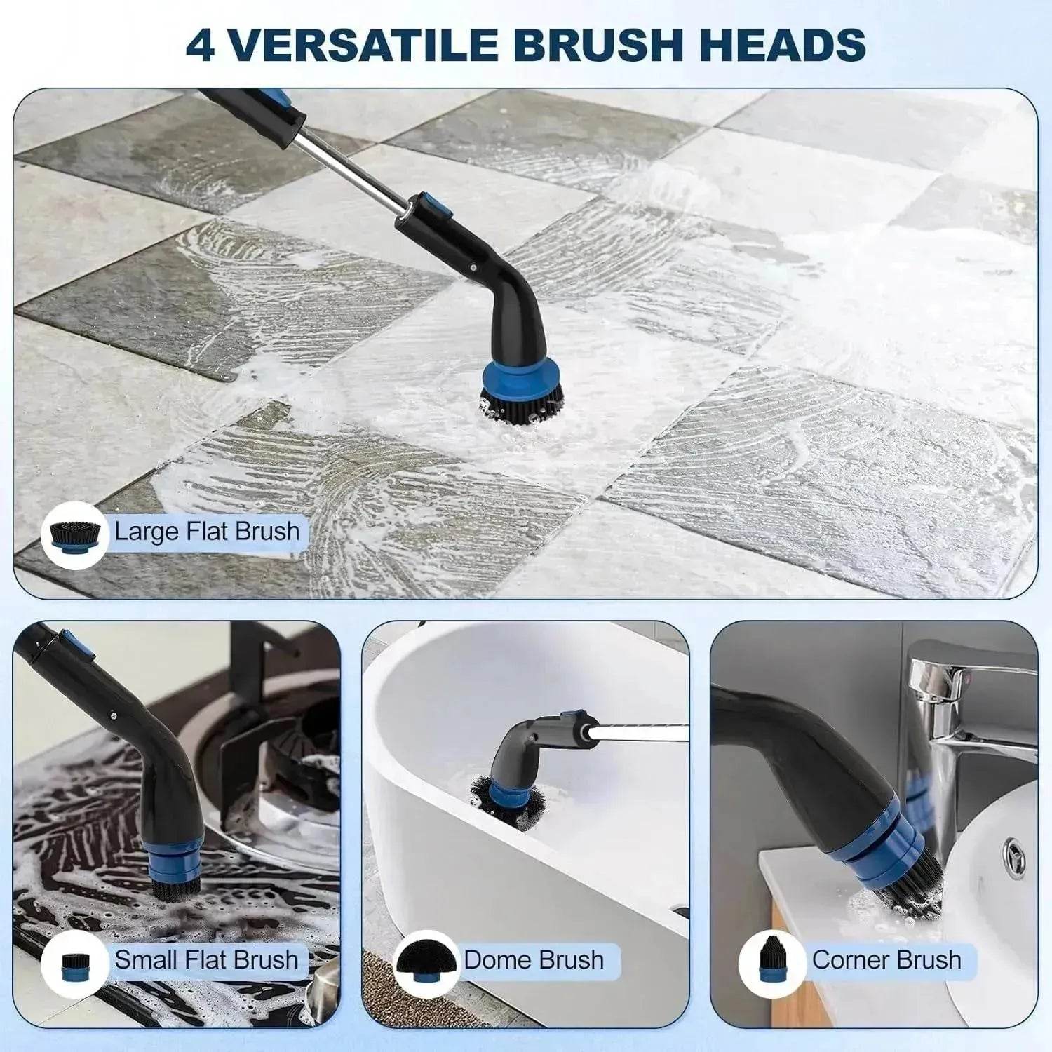 Electric Spin Scrubber, Cordless Cleaning Brush With 4 Replaceable Brush Heads And Adjustable  Handle for Bathroom, Kitchen, Tub, Tile, Floor
