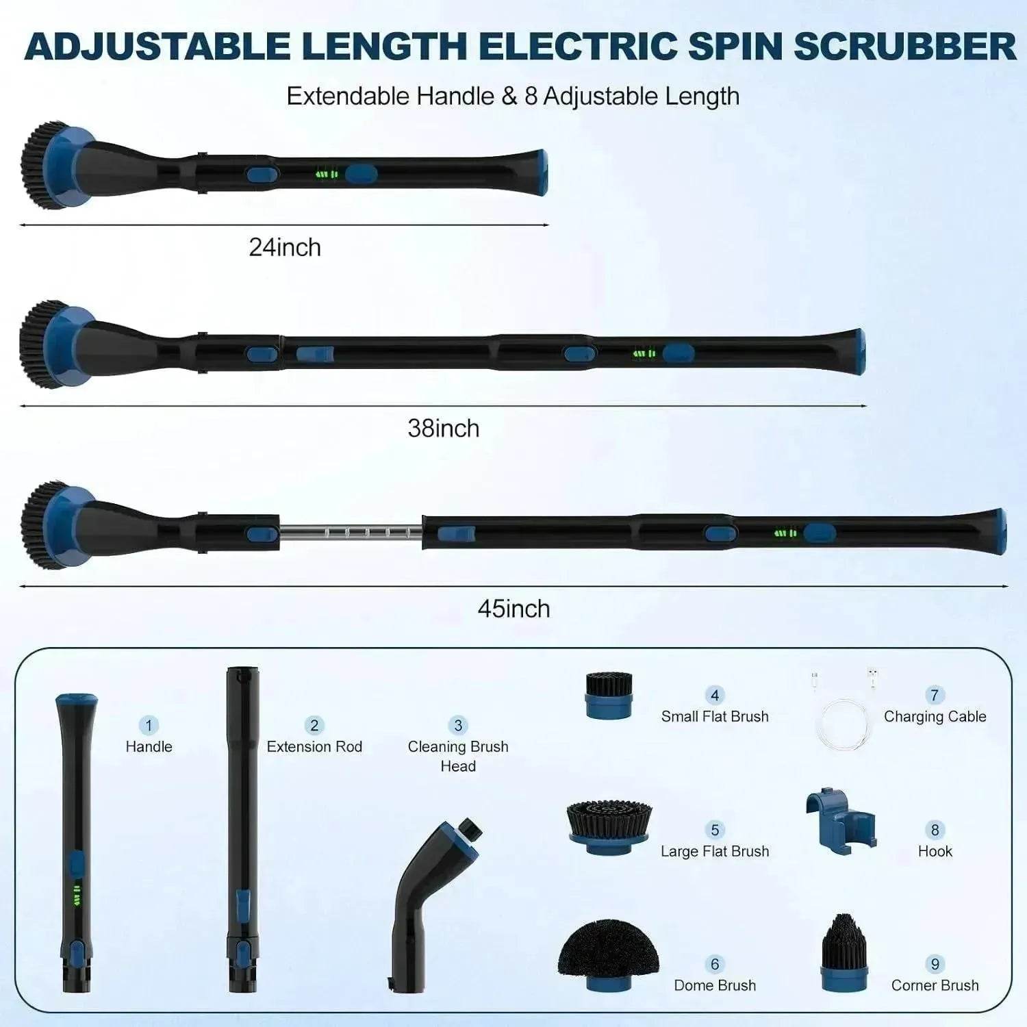 Electric Spin Scrubber, Cordless Cleaning Brush With 4 Replaceable Brush Heads And Adjustable  Handle for Bathroom, Kitchen, Tub, Tile, Floor