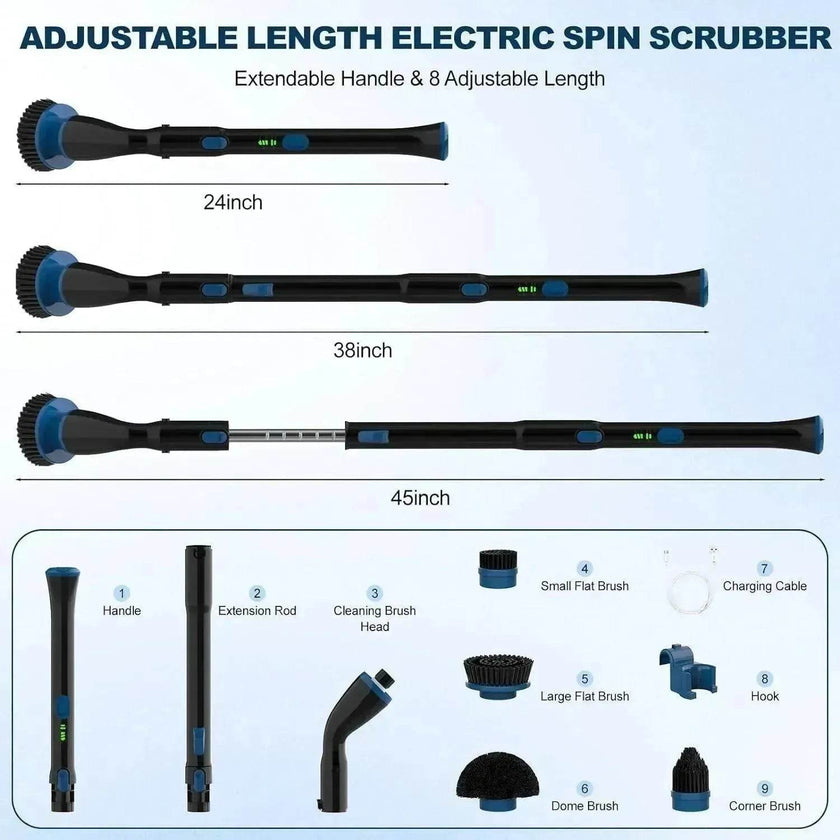 Electric Spin Scrubber, Cordless Cleaning Brush With 4 Replaceable Brush Heads And Adjustable  Handle for Bathroom, Kitchen, Tub, Tile, Floor
